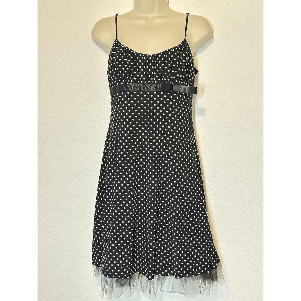 90s Y2K Empire Polka Dot Dress Tulle Hem Coquette‎ Fairy Pin Up Rockabilly